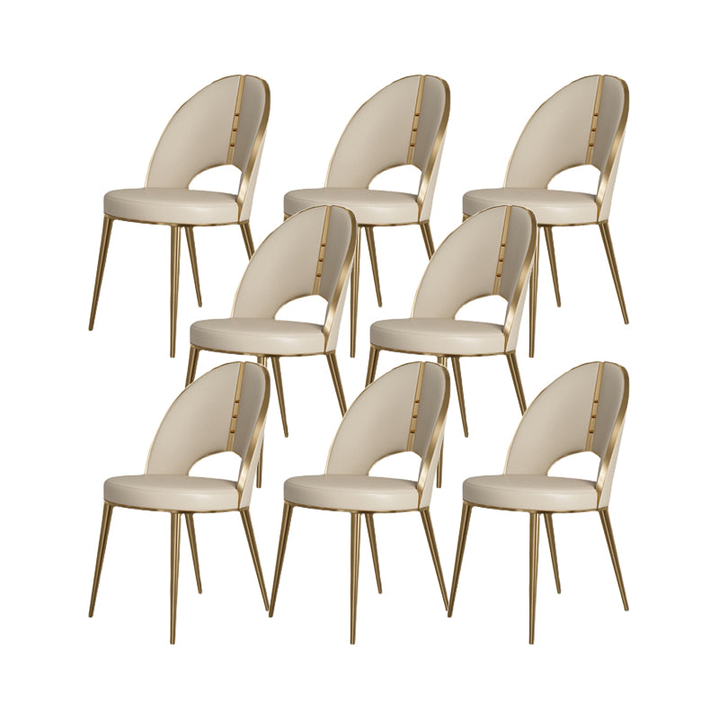 Nordic Style Side Chair Faux Leather Dining Chair with Metal Base for Home Use