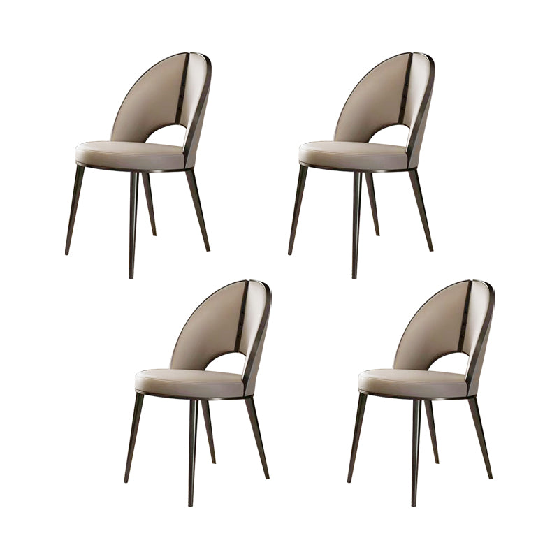 Nordic Style Side Chair Faux Leather Dining Chair with Metal Base for Home Use