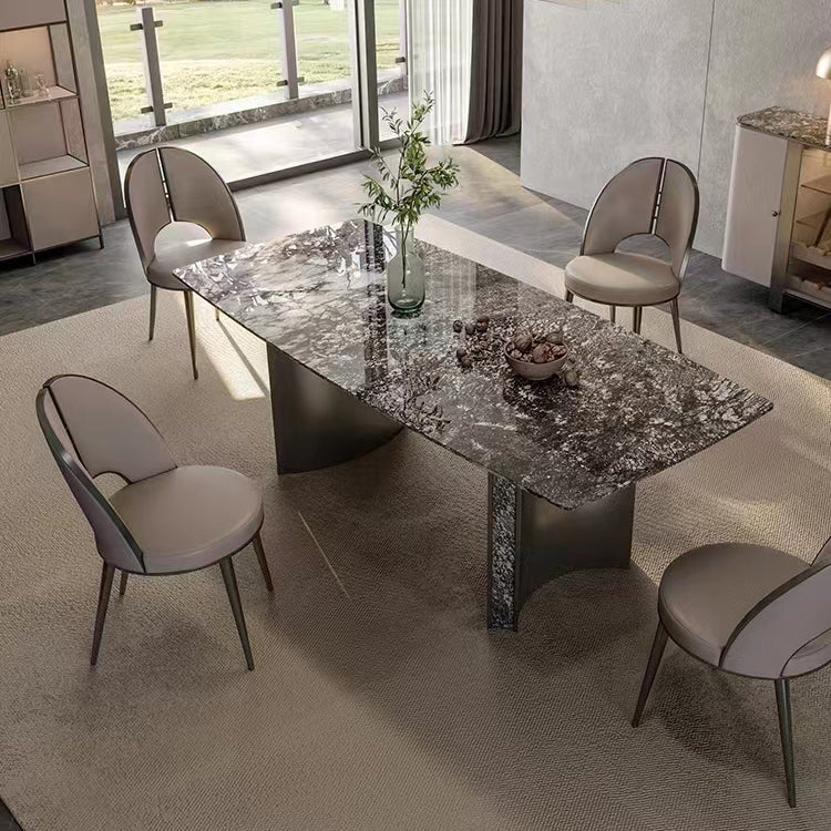 Nordic Style Side Chair Faux Leather Dining Chair with Metal Base for Home Use