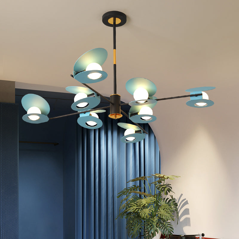 Lampadario a forma di cucciolo a forma di cozze ferro contemporaneo 6/8-bulb lampada sospensione del soggiorno in blu/nero e oro
