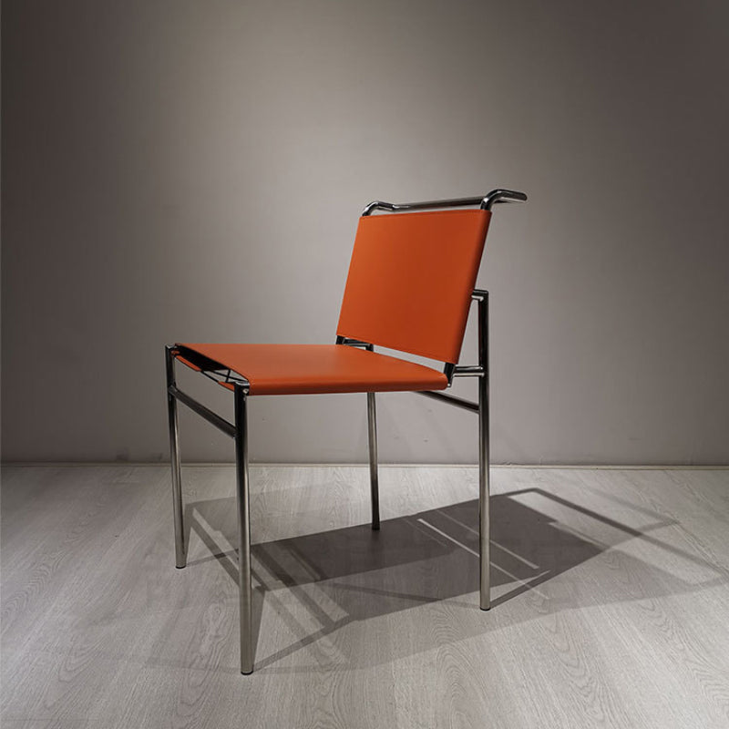 Faux Leather Dining Chairs Industrial Side Chair with Metal Legs