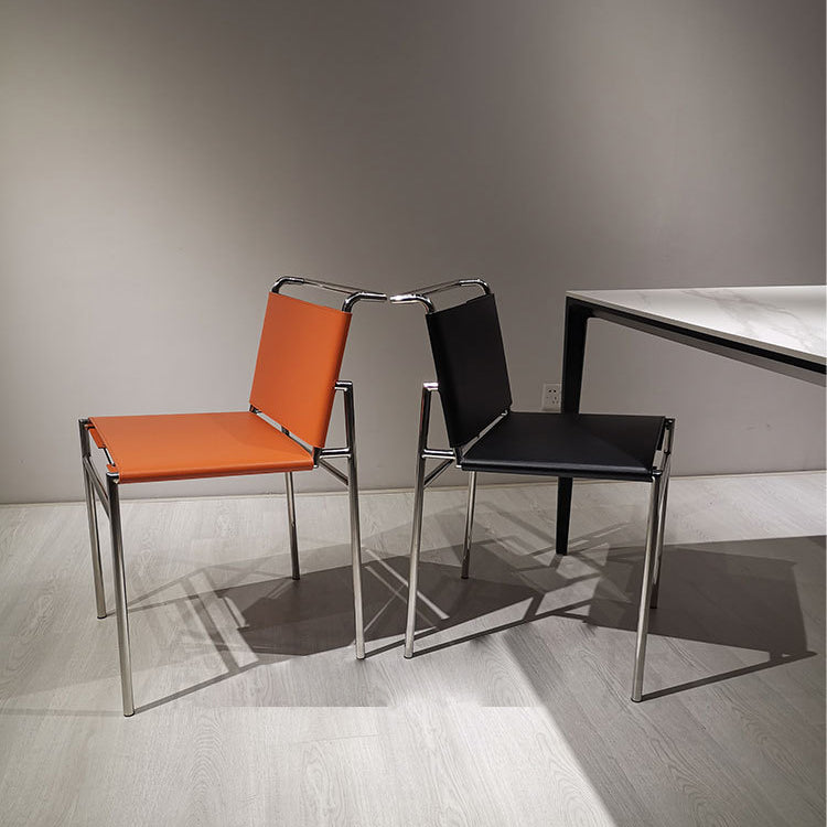 Faux Leather Dining Chairs Industrial Side Chair with Metal Legs