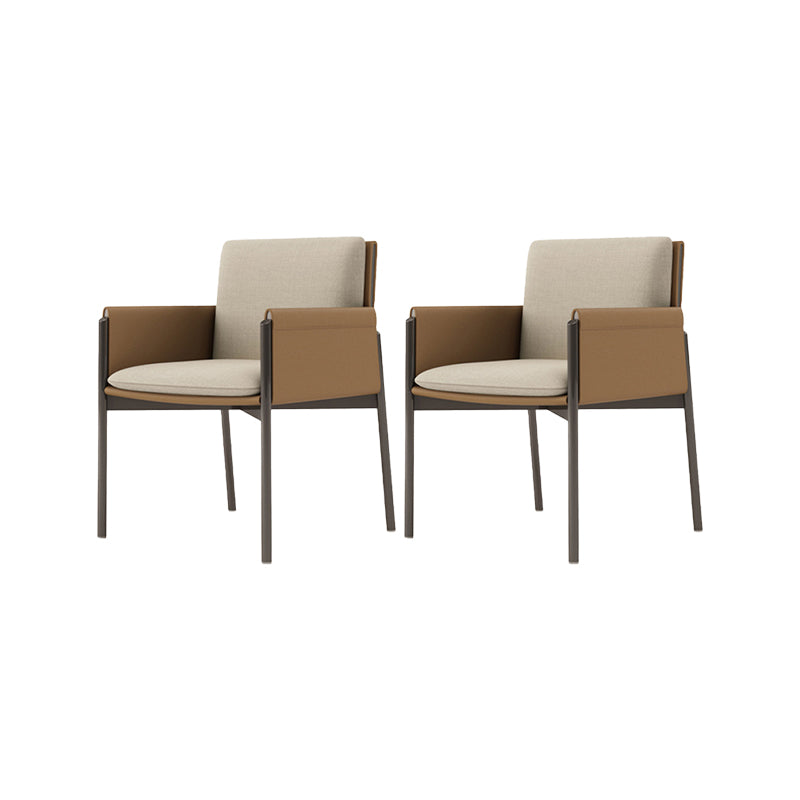 Faux Leather Dining Chair Upholstered Arm Chair with Metal Base