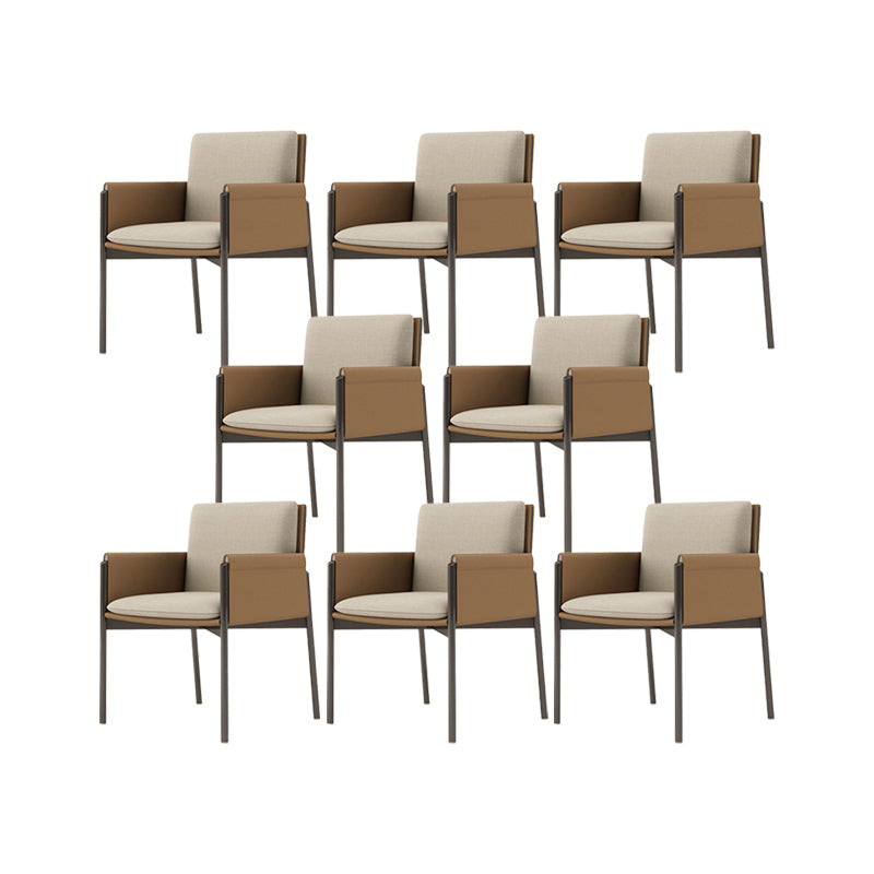 Faux Leather Dining Chair Upholstered Arm Chair with Metal Base