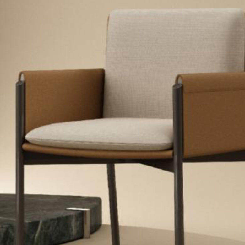 Faux Leather Dining Chair Upholstered Arm Chair with Metal Base