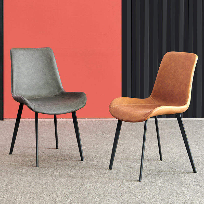 Industrial Style Side Chair Faux Leather Side Dining Chair with Metal Base