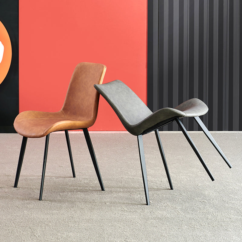Industrial Style Side Chair Faux Leather Side Dining Chair with Metal Base