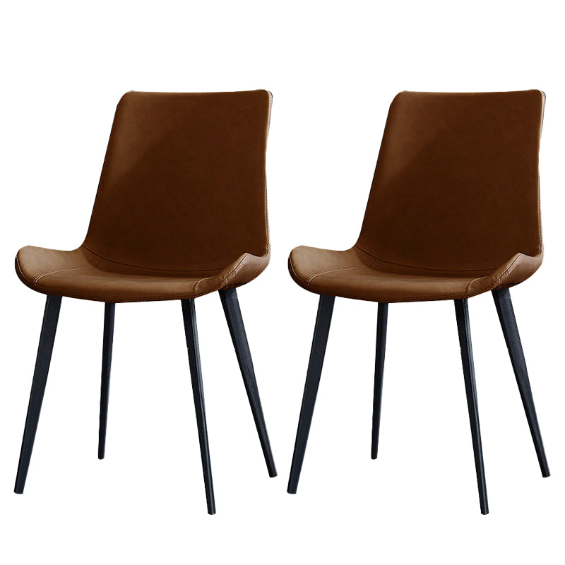 Industrial Style Side Chair Faux Leather Side Dining Chair with Metal Base