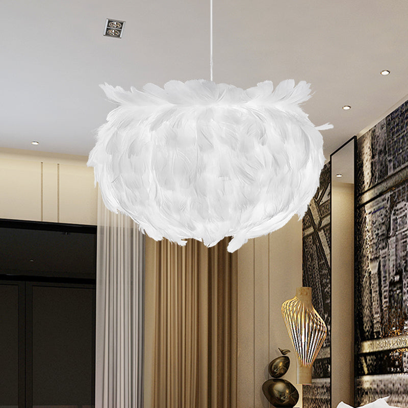 Plafond plume Plafond Light Light Contemporain Fabric 1 tête de suspension blanche tête