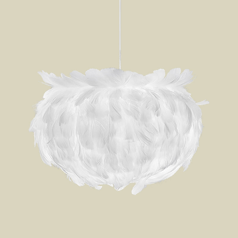 Feather Globe Ceiling Pendant Light Contemporary Fabric 1 Head White Suspension Lamp