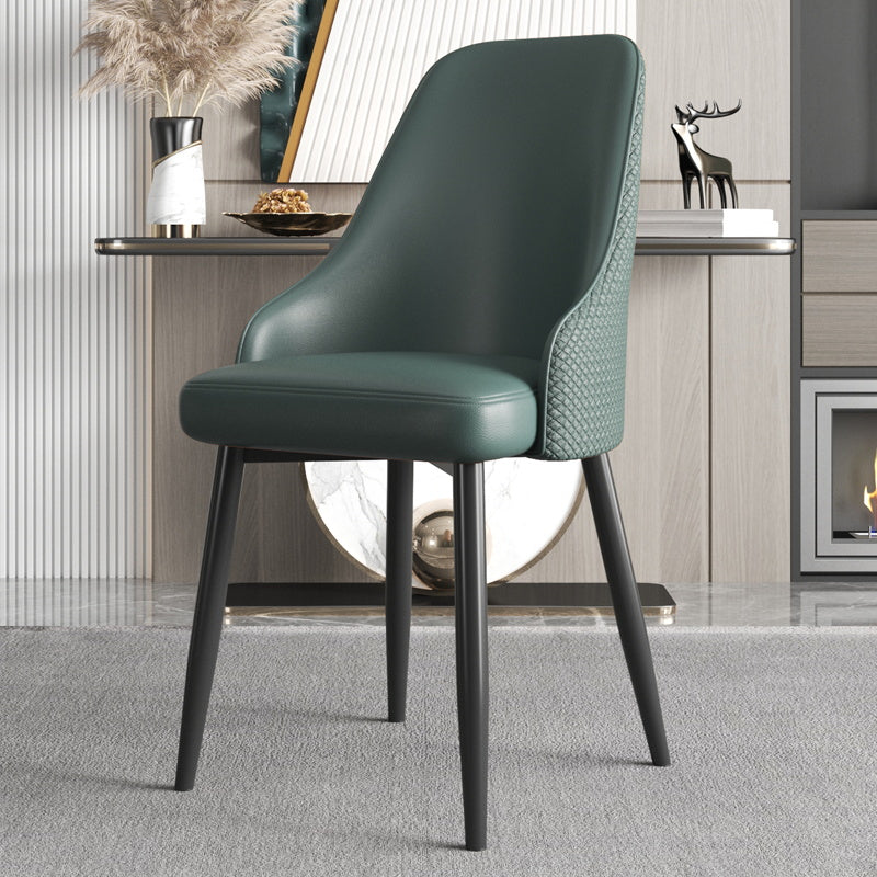 Industrial Style Side Chair Leather Side Dining Chair with Metal Base