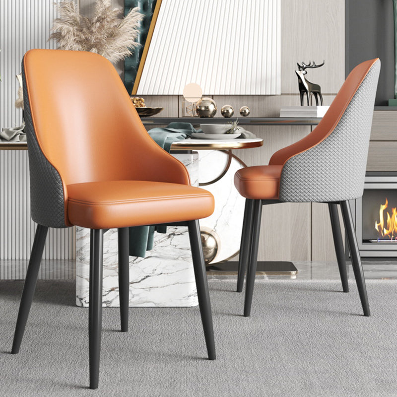 Industrial Style Side Chair Leather Side Dining Chair with Metal Base