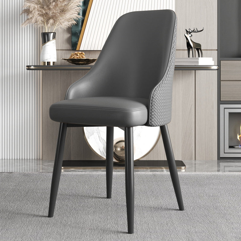 Industrial Style Side Chair Leather Side Dining Chair with Metal Base