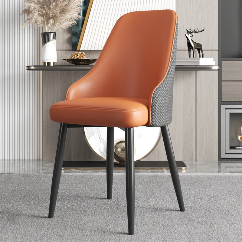 Industrial Style Side Chair Leather Side Dining Chair with Metal Base