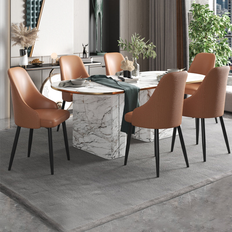 Industrial Style Side Chair Leather Side Dining Chair with Metal Base