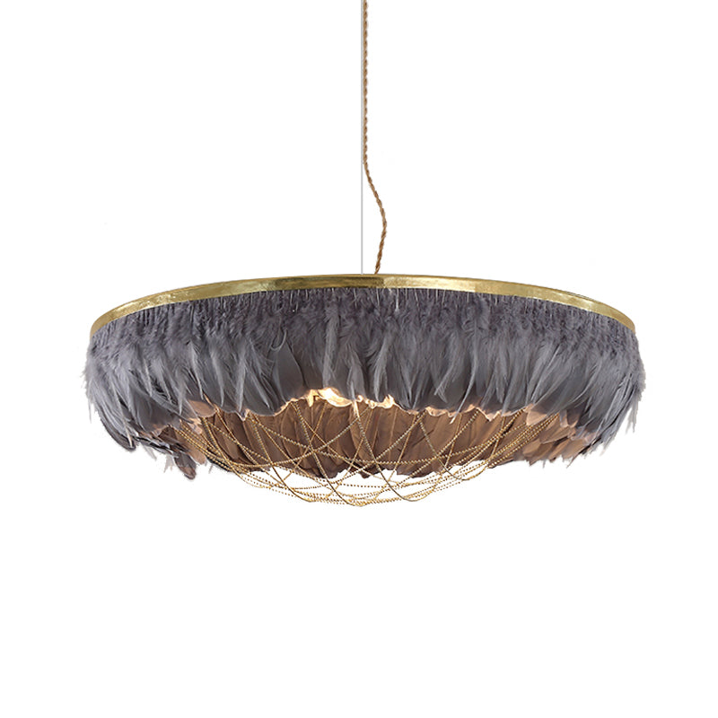 Cage Dome Lamera lampadina metallica Light Modern 2 Bulbs Lampada a soffitto appeso oro con piume bianco/grigio/rosa
