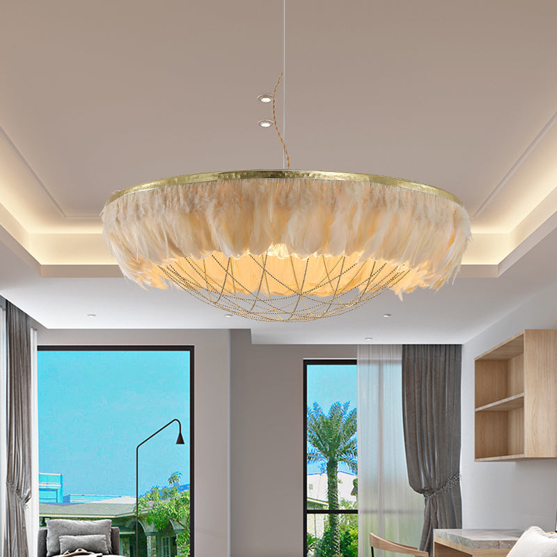 Cage Dome Lamera lampadina metallica Light Modern 2 Bulbs Lampada a soffitto appeso oro con piume bianco/grigio/rosa