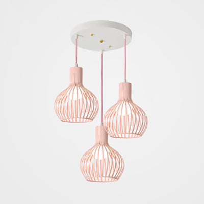 3 bulbos iluminación de techo con tono de cúpula de cúpula comedor industrial de metal luz colgante en gris/rosa