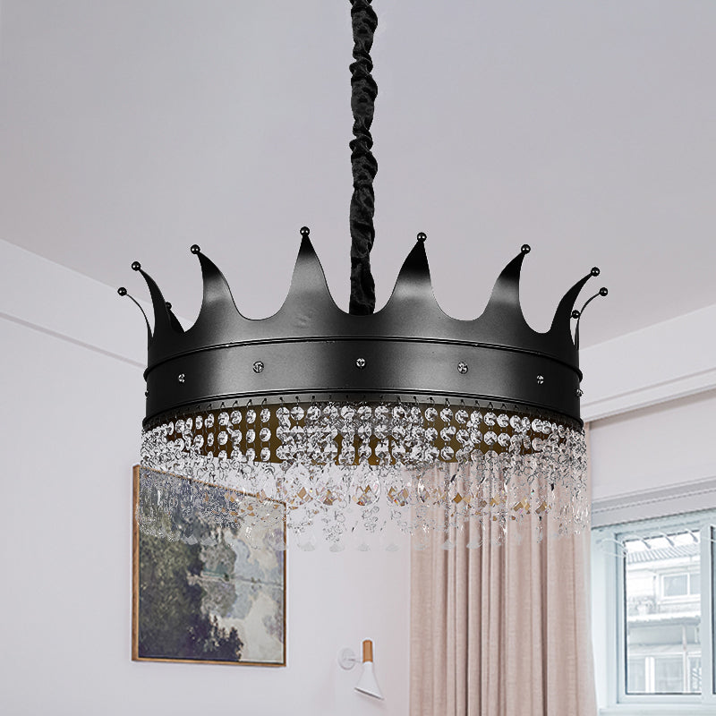 Enfants 4/5 / 6-Light Pendant lustre Black Crown Crown Crystal Plafond Hang Fixture avec de l'ombre en métal