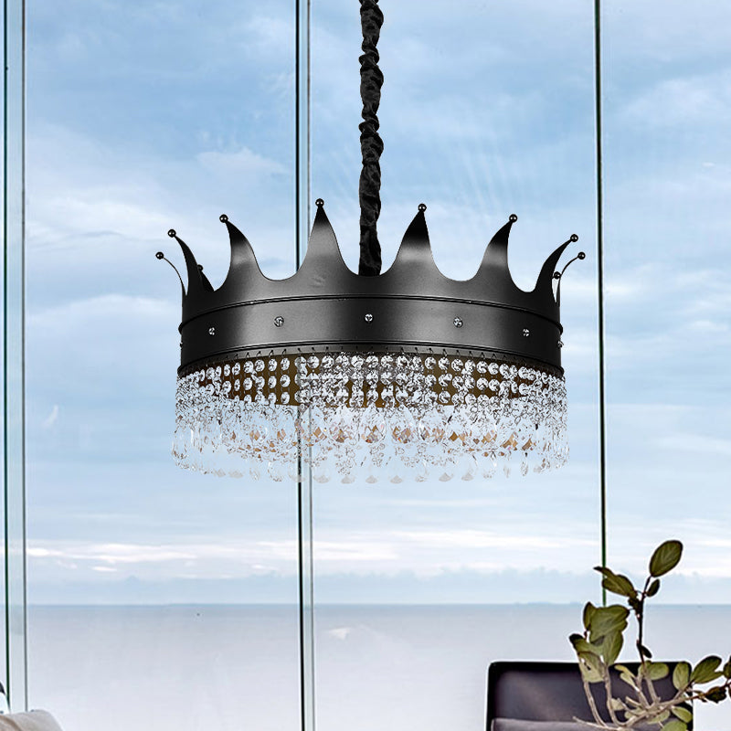 Enfants 4/5 / 6-Light Pendant lustre Black Crown Crown Crystal Plafond Hang Fixture avec de l'ombre en métal