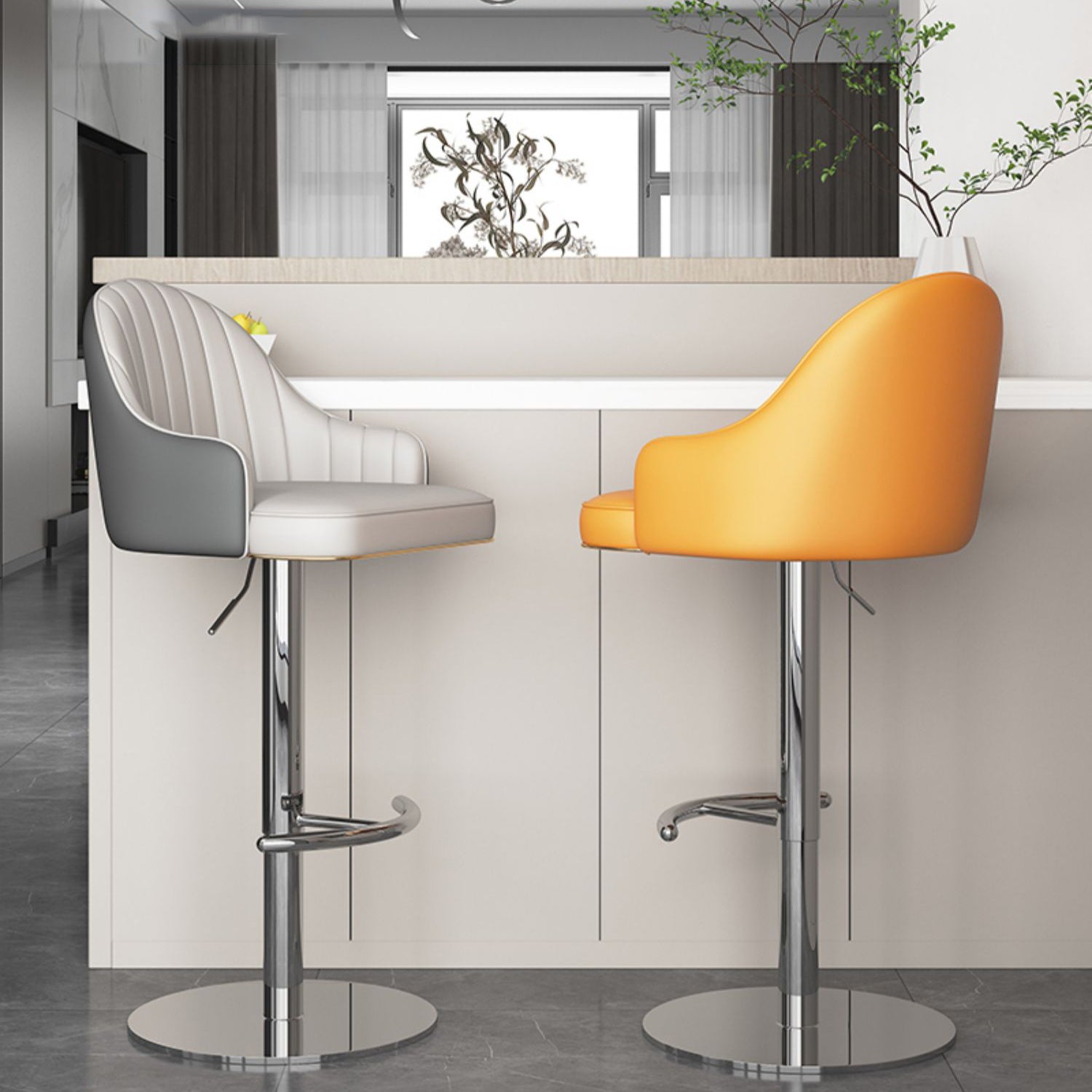 Industrial Backrest Elevatable Counter Stool Iron Cafe Bar Stool with Cushion and Pedal