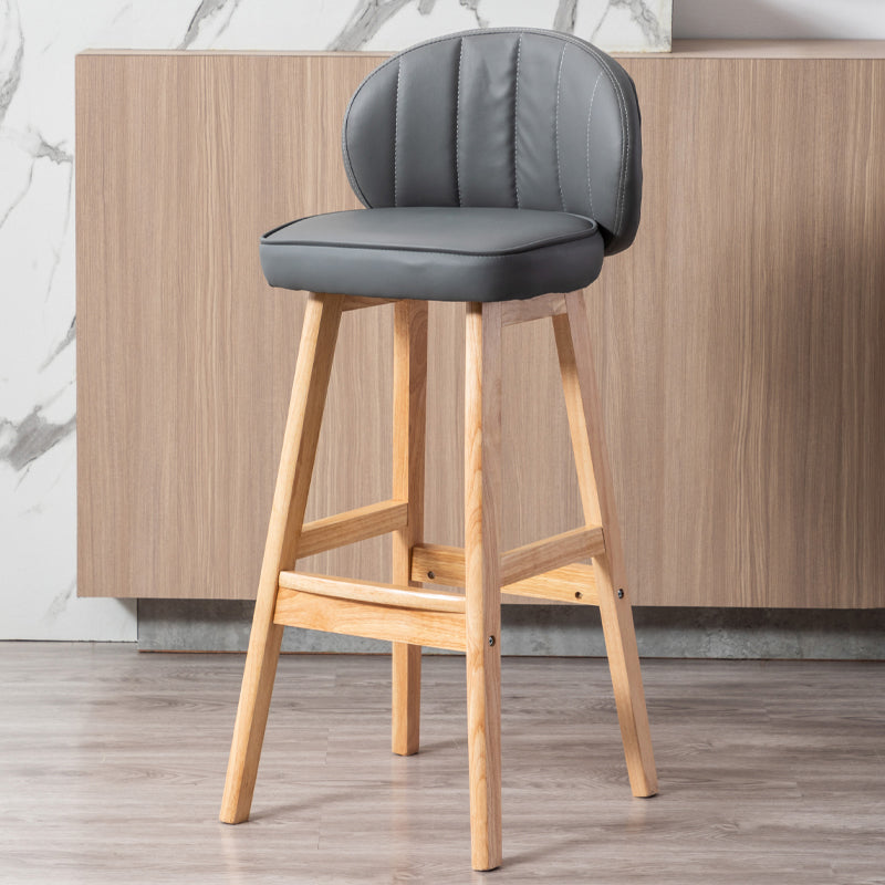 Industrial Solid Wood Bar Stools PU Leather Barstools with Low Back