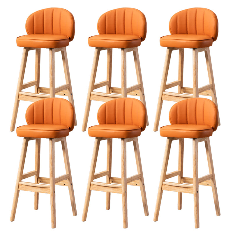 Industrial Solid Wood Bar Stools PU Leather Barstools with Low Back