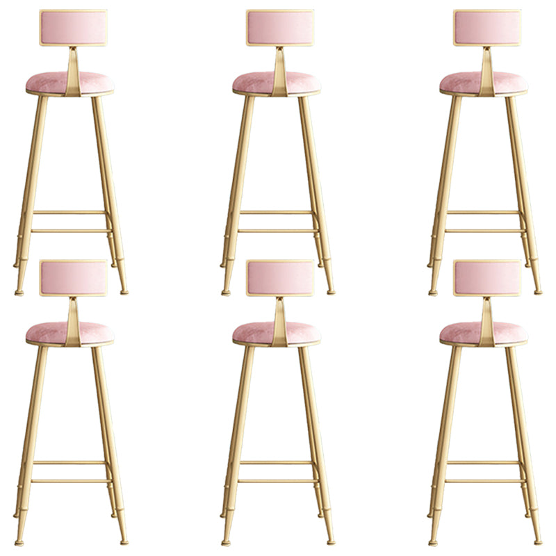 Glam Low Back Upholstered Dining Stools Round Bar Stools with Footrest