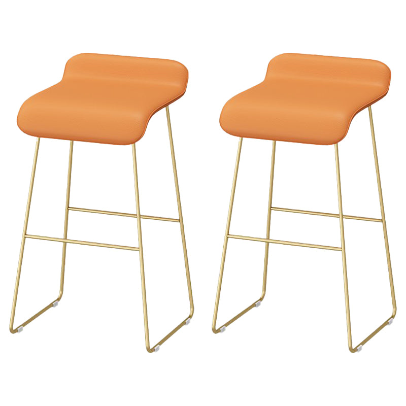 Faux Leather Bar Stool Glam Bar Height Armless Stool with Gold Base