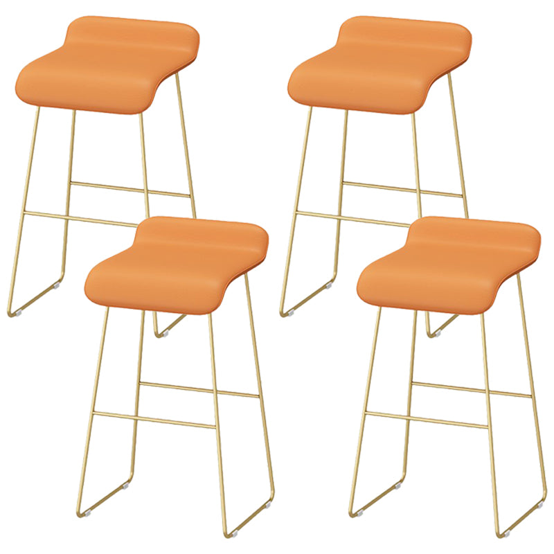 Faux Leather Bar Stool Glam Bar Height Armless Stool with Gold Base