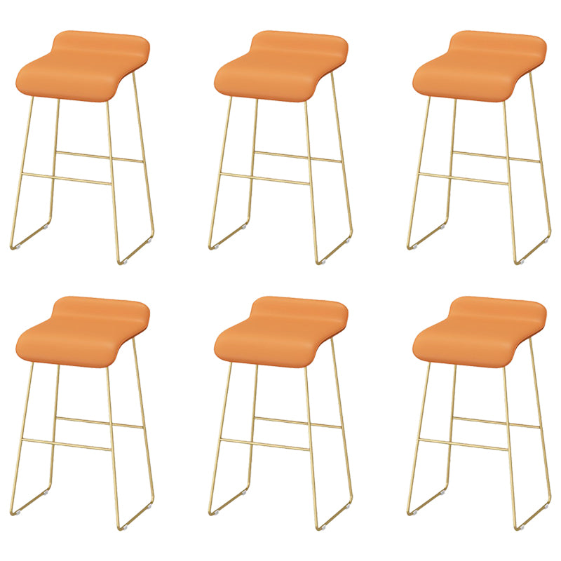 Faux Leather Bar Stool Glam Bar Height Armless Stool with Gold Base