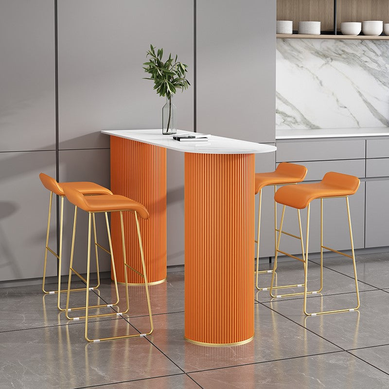 Faux Leather Bar Stool Glam Bar Height Armless Stool with Gold Base