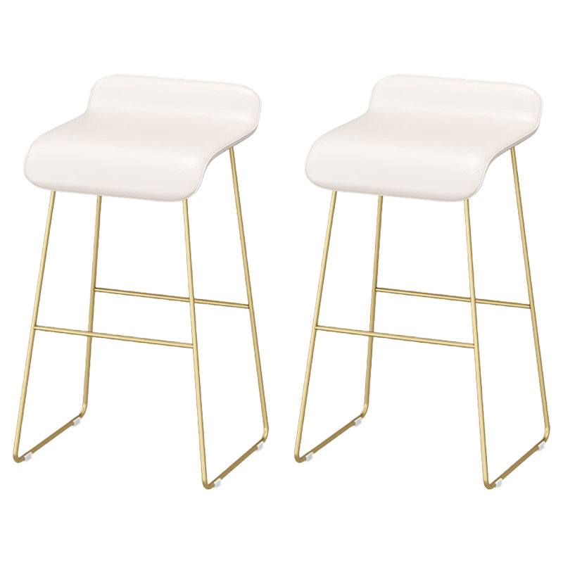 Faux Leather Bar Stool Glam Bar Height Armless Stool with Gold Base