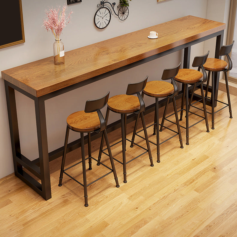 Industrial Rectangle Bar Dining Table Solid Wood Top and Iron Trestle Base Bar Table