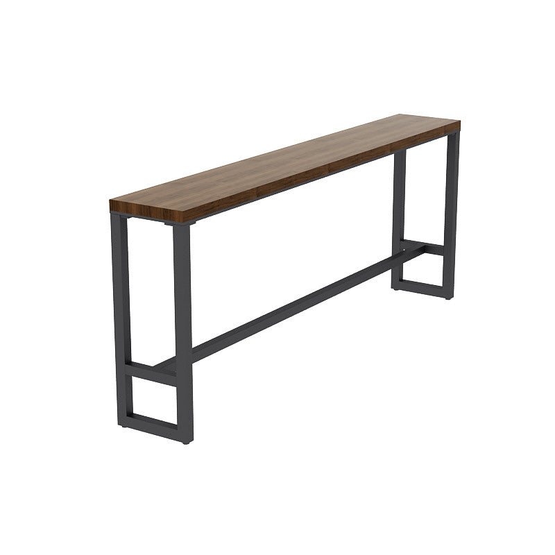Industrial Rectangle Bar Dining Table Solid Wood Top and Iron Trestle Base Bar Table