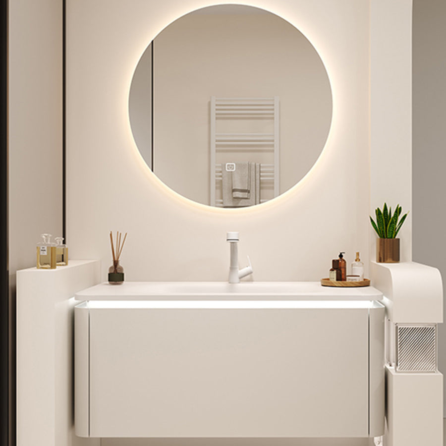 White Rectangular Vanity Single Sink Wall Mounted Wood Frame Bathroom Vanity with Mirror