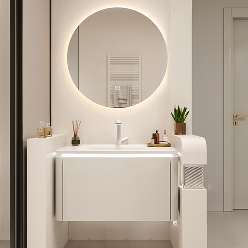White Rectangular Vanity Single Sink Wall Mounted Wood Frame Bathroom Vanity with Mirror