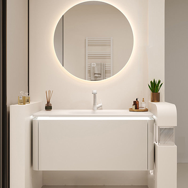 White Rectangular Vanity Single Sink Wall Mounted Wood Frame Bathroom Vanity with Mirror