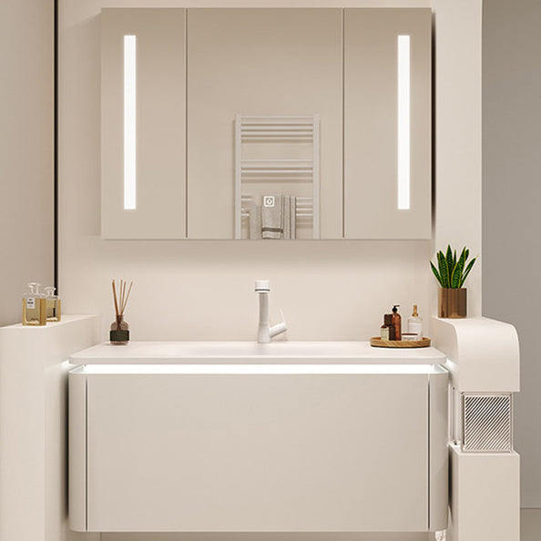 White Rectangular Vanity Single Sink Wall Mounted Wood Frame Bathroom Vanity with Mirror