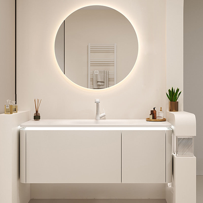 White Rectangular Vanity Single Sink Wall Mounted Wood Frame Bathroom Vanity with Mirror