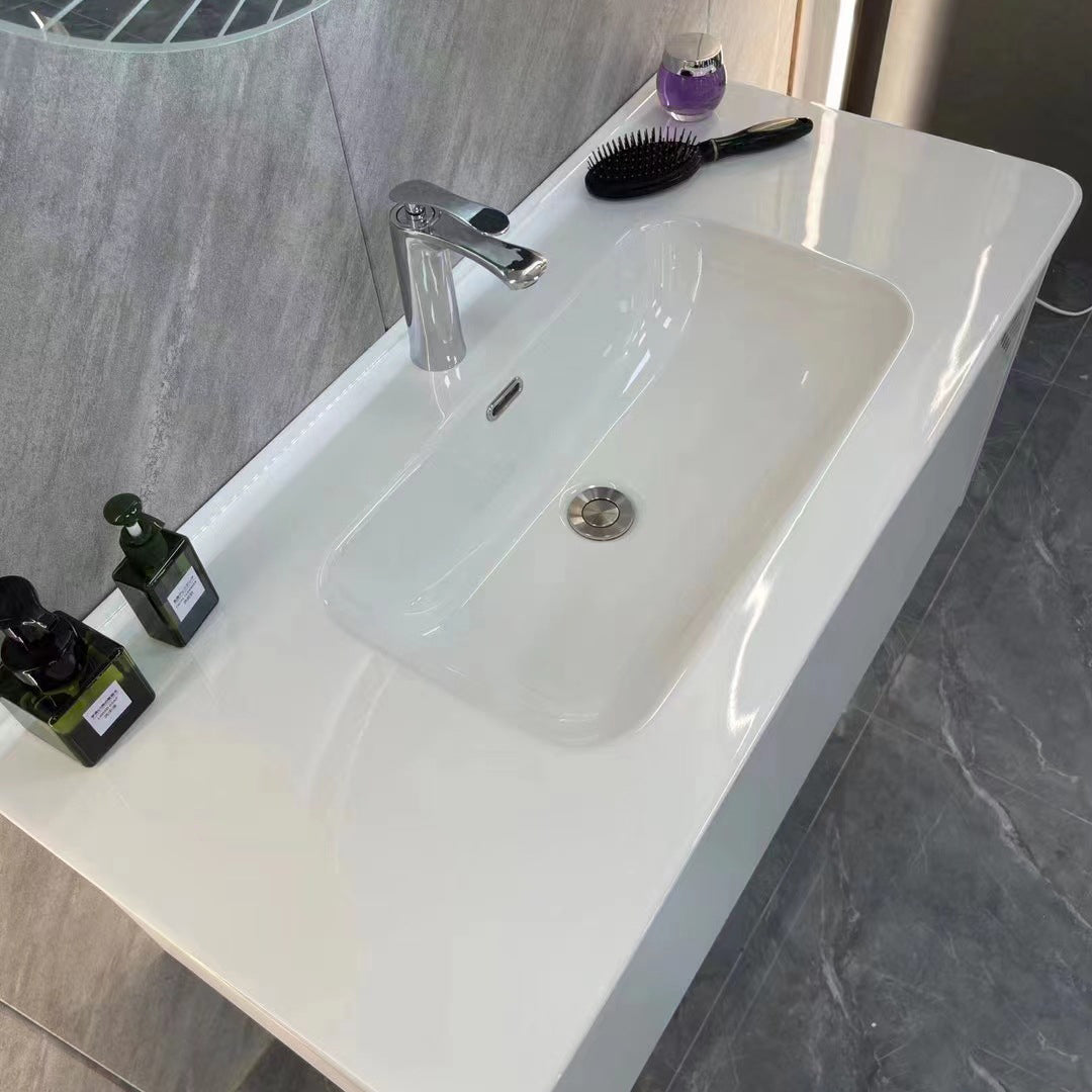 White Rectangular Vanity Single Sink Wall Mounted Wood Frame Bathroom Vanity with Mirror