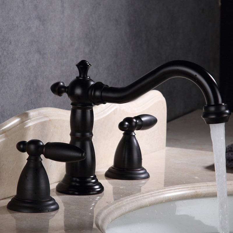 European Style Widespread Basin Faucet Brass 2 Handle Bathroom Vessel Faucet with Hoses