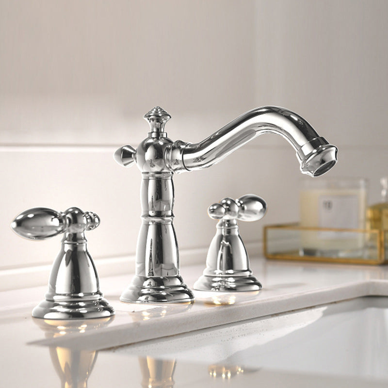 European Style Widespread Basin Faucet Brass 2 Handle Bathroom Vessel Faucet with Hoses