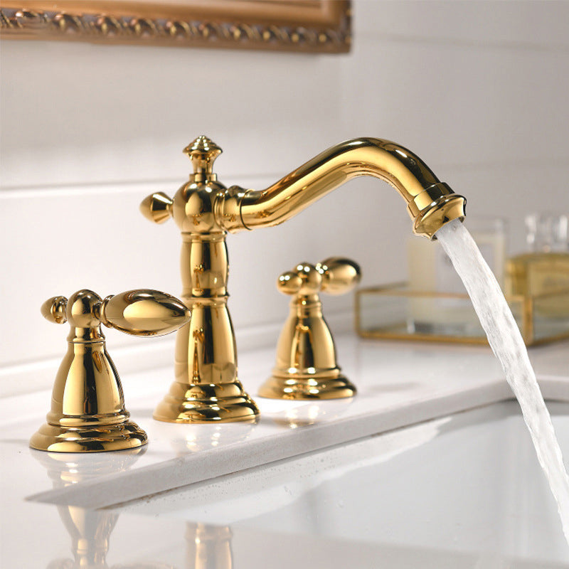 European Style Widespread Basin Faucet Brass 2 Handle Bathroom Vessel Faucet with Hoses