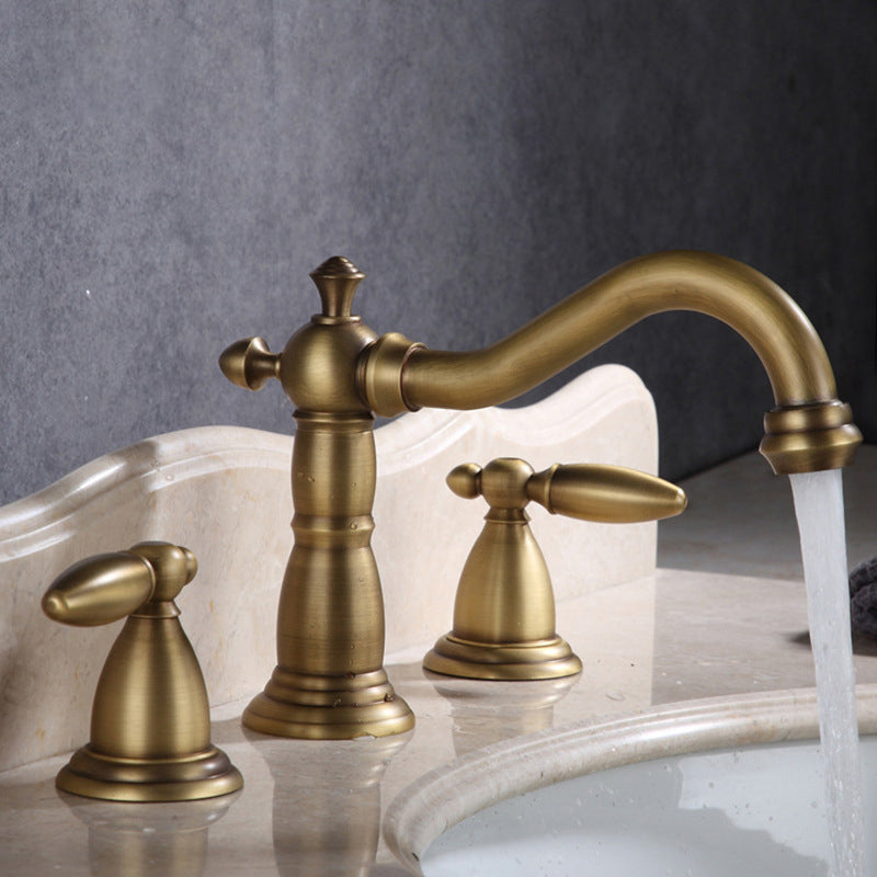 European Style Widespread Basin Faucet Brass 2 Handle Bathroom Vessel Faucet with Hoses