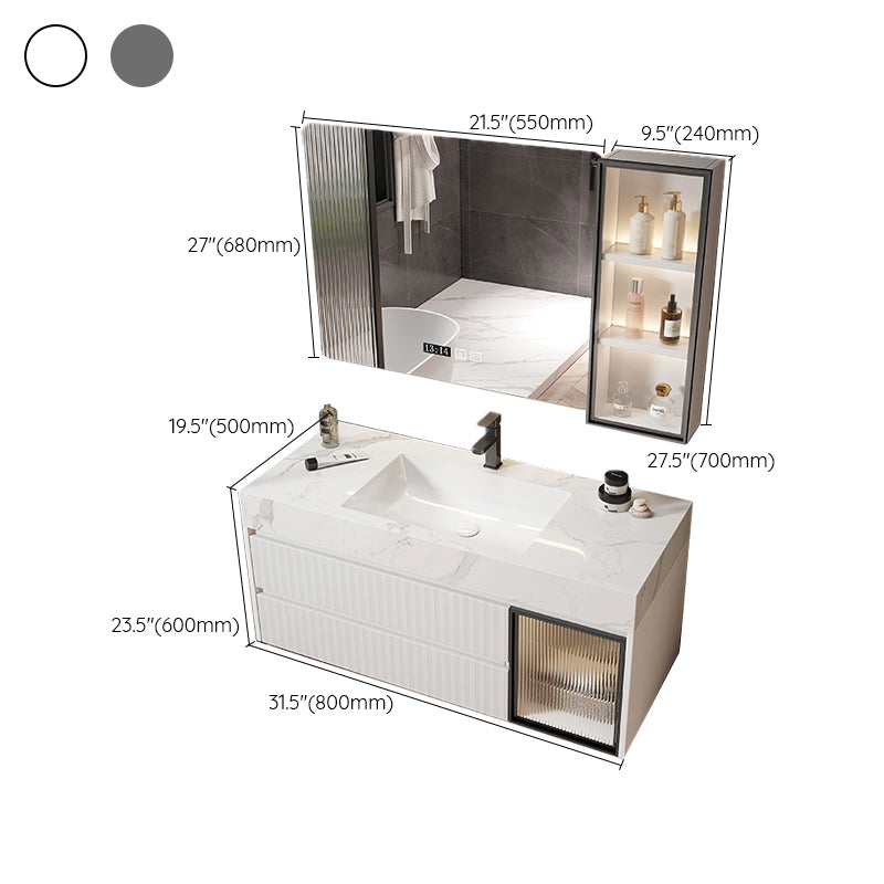 Mirror Bathroom Vanity Wall Mount Single Sink 2 Drawers Wood Frame Rectangle Vanity
