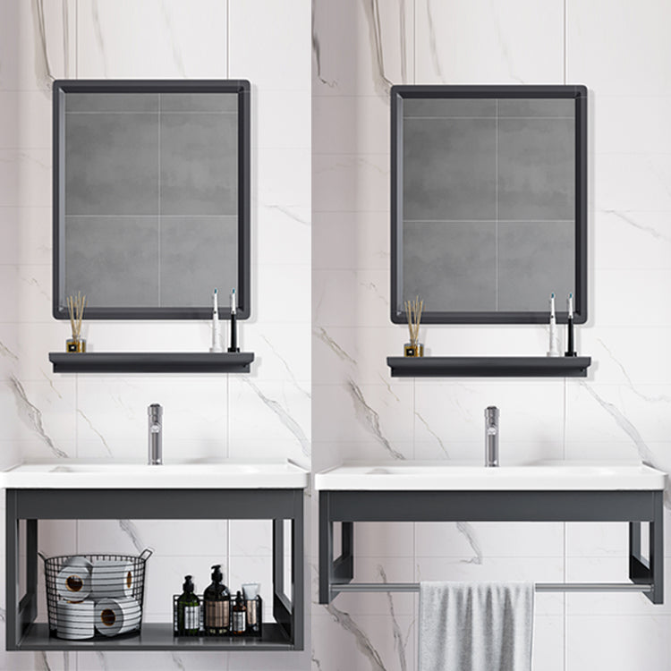Bathroom Vanity Set Wall Mounted Storage Shelf Ceramic Sink Mirror Vanity Sink with Faucet