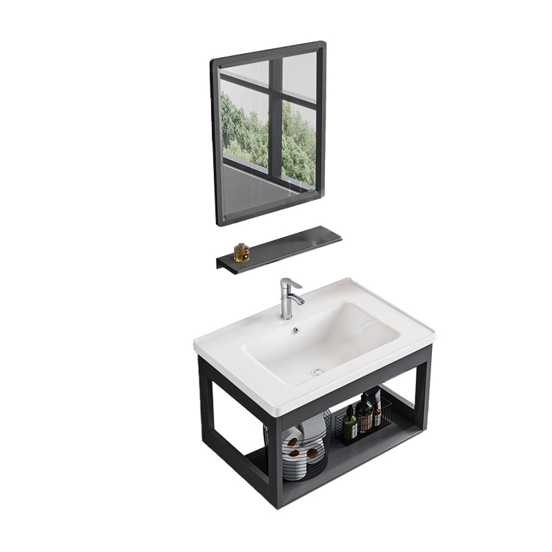 Bathroom Vanity Set Wall Mounted Storage Shelf Ceramic Sink Mirror Vanity Sink with Faucet