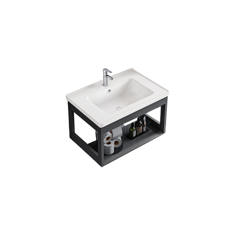 Bathroom Vanity Set Wall Mounted Storage Shelf Ceramic Sink Mirror Vanity Sink with Faucet