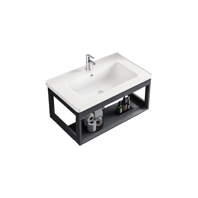 Bathroom Vanity Set Wall Mounted Storage Shelf Ceramic Sink Mirror Vanity Sink with Faucet